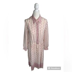 Vintage Schrader Pleated Fan Long Sleeved Paisley Midi Dress sz 10